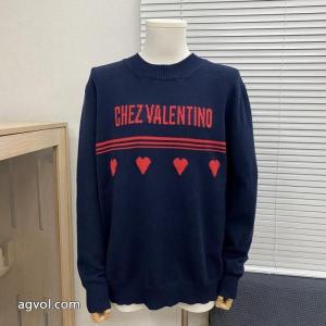 Valentlnoハートアルファベットロゴジャカードラウンドネックセーター